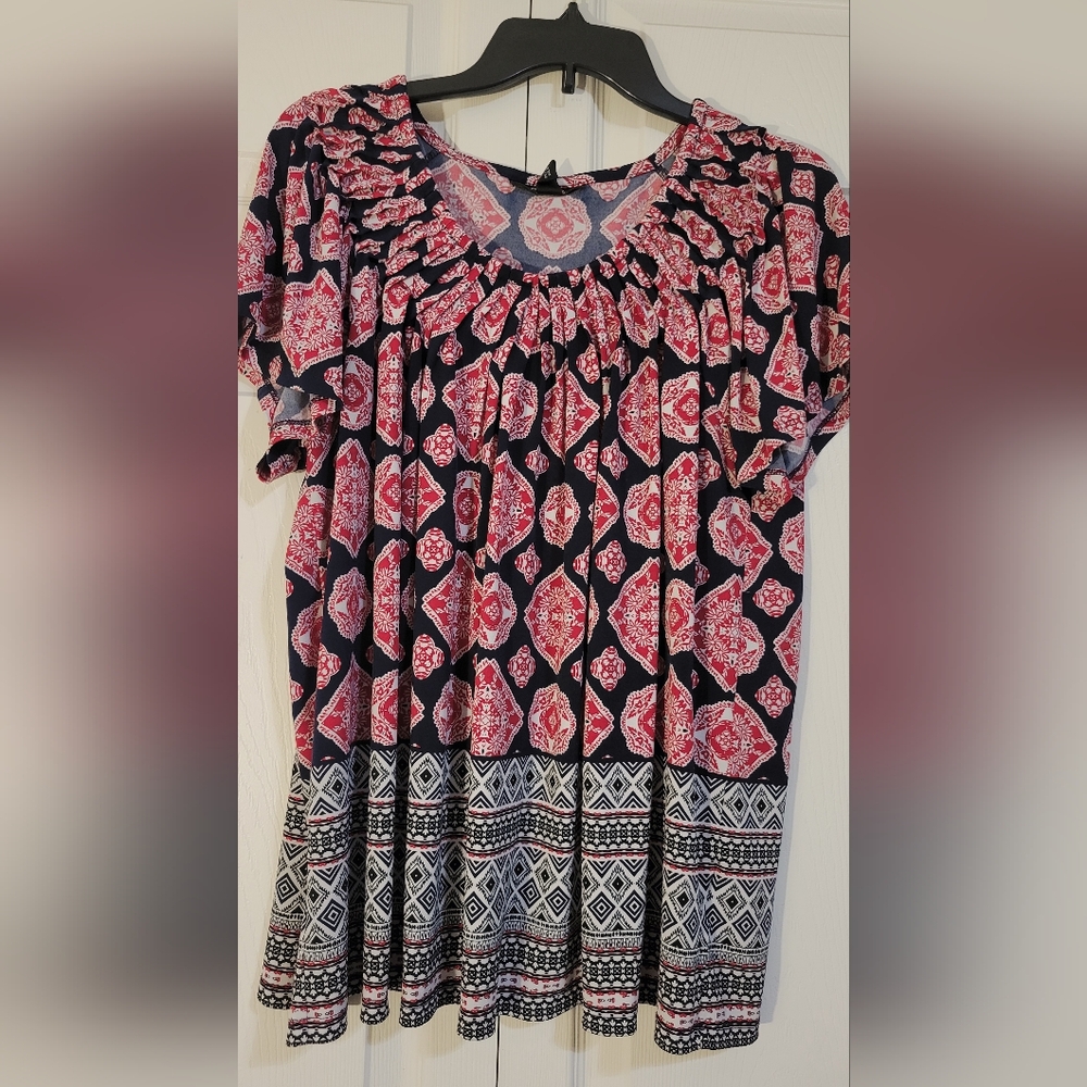 Style & Co. Women's Navy and Crimson Blouse